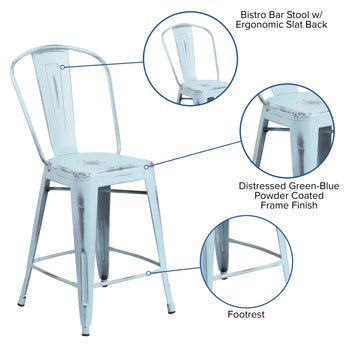 Distressed Gn-Blue Metal Stool
