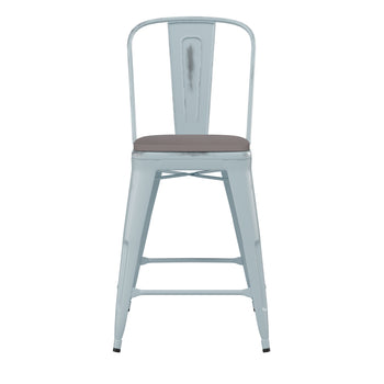Green-Bl Metal Stool-Gray Seat