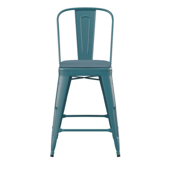 Blue-Tl Metal Stool-Teal Seat