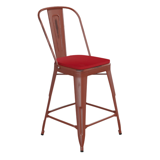 Red Metal Stool-Red Seat