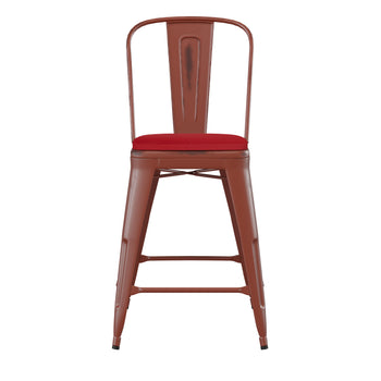 Red Metal Stool-Red Seat