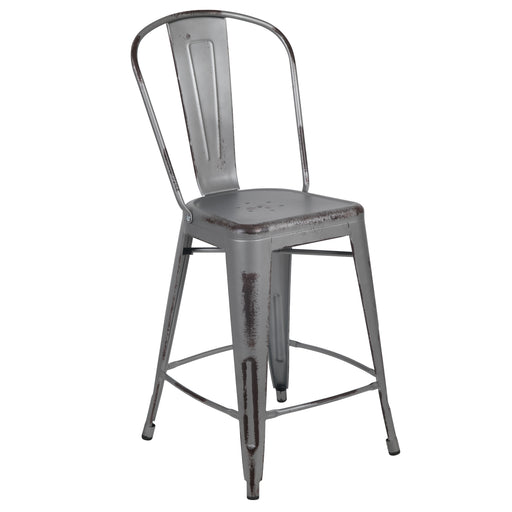 24"H Distressed Silver Stool