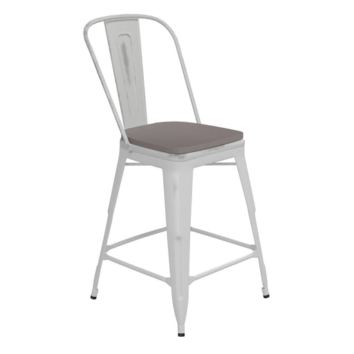 White Metal Stool-Gray Seat