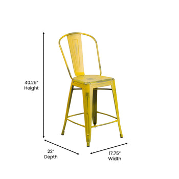 Yellow Metal Stool-Teak Seat