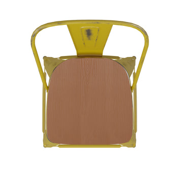 Yellow Metal Stool-Teak Seat