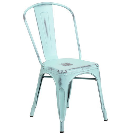 Distressed Gn-Blue Metal Chair