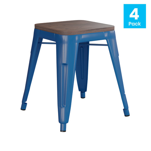 4PK Royal Blue Stool-Wood Seat