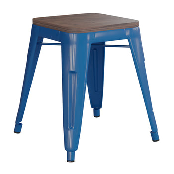 4PK Royal Blue Stool-Wood Seat