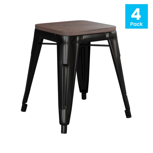 4PK Black Stool-Wood Seat