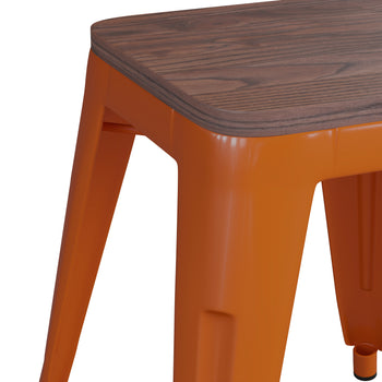 4PK Orange Stool-Wood Seat