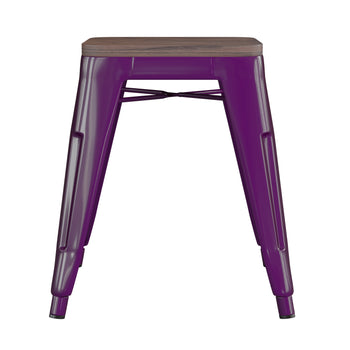 4PK Purple Stool-Wood Seat