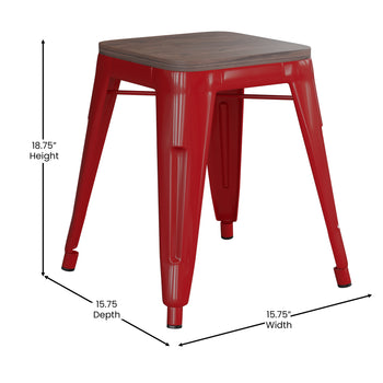 4PK Red Stool-Wood Seat