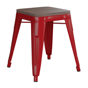 4PK Red Stool-Wood Seat