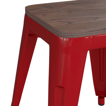 4PK Red Stool-Wood Seat