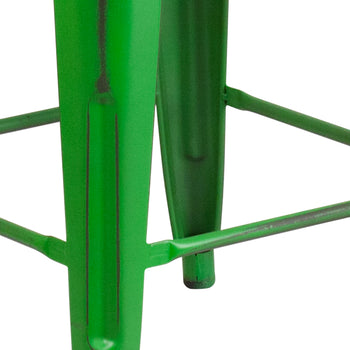 Distressed Green Metal Stool