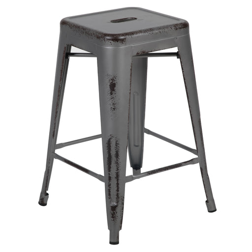24"H Distressed Silver Stool