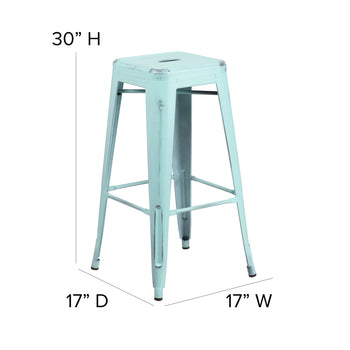 Distressed Gn-Blue Metal Stool