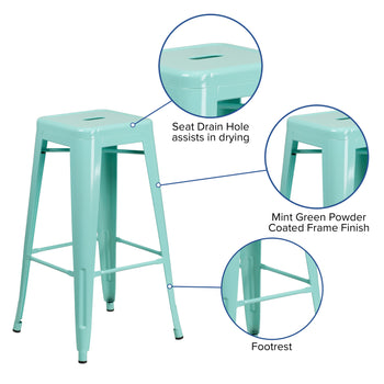 30" Mint No Back Metal Stool