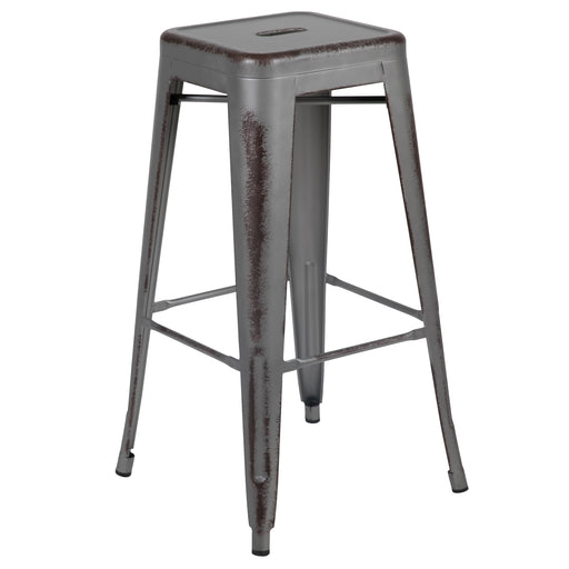 30"H Distressed Silver Stool