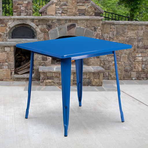 31.5SQ Blue Metal Table