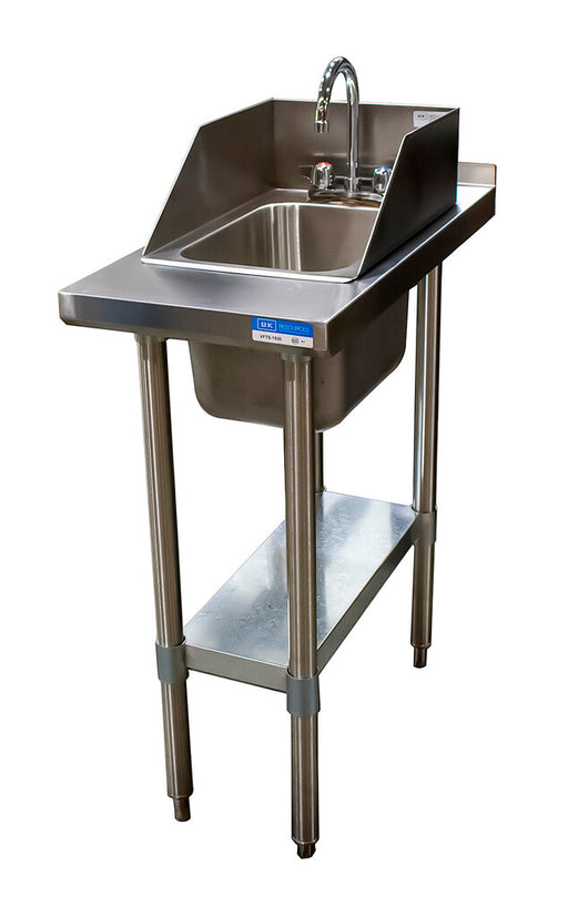 BK Resources HST-1530-1014-SS 15" x 30" Stainless Steel Filler Table With Drop In Hand Sink with Side Splash