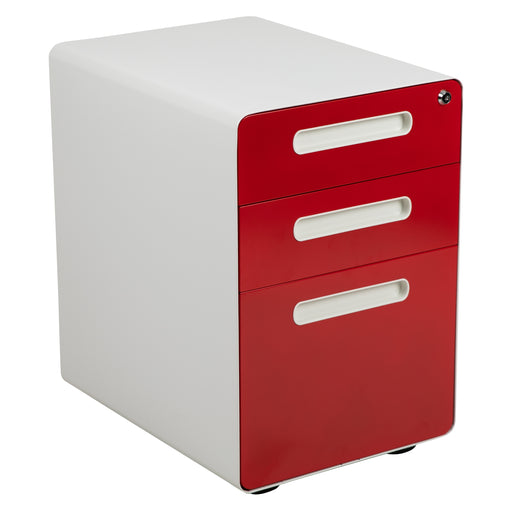 Drawer File Cabinet-White/Red