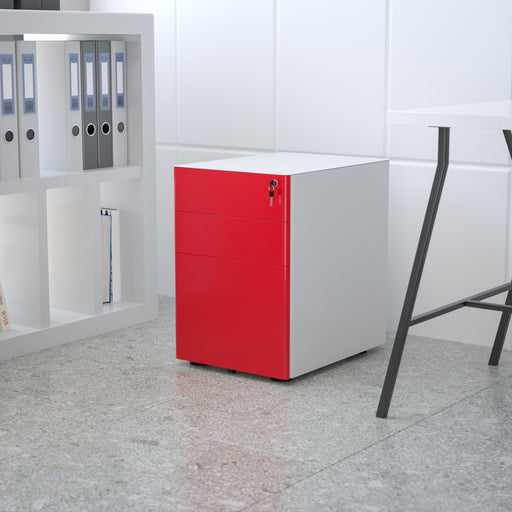 Drawer File Cabinet-White/Red