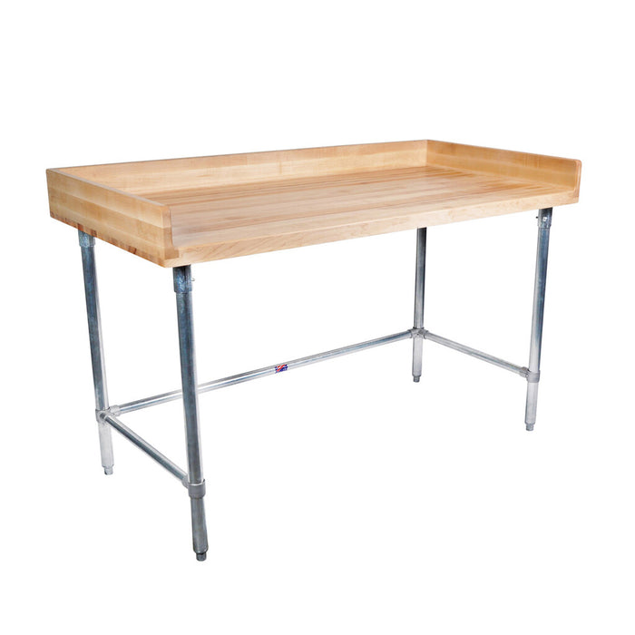BK Resources MBTGOB-6036 Hard Maple Bakers Top Table with Galvanized Open Base, Oil Finish 60L x 36W