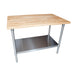 BK Resources MFTG-7236 Hard Maple Flat Top Table with Galvanized Undershelf Oil Finish 72" L x 36" W