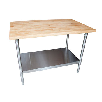BK Resources MFTS-9636 Hard Maple Flat Top Table with Stainless Undershelf, Oil Finish 96" L x  36" W