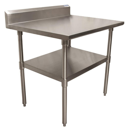 BK Resources QVTR5-3630 14 Gauge Stainless Steel Work Table with Stainless Steel Shelf 5" Backsplash 36" W x 30" D