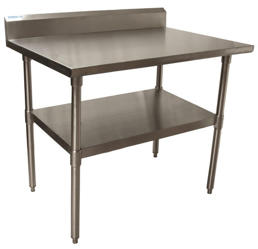 BK Resources QVTR5-4830 14 Gauge Stainless Steel Work Table with Stainless Steel Shelf 5" Backsplash 48" W x 30" D