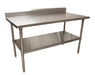 BK Resources QVTR5-6030 14 Gauge Stainless Steel Work Table with Stainless Steel Shelf 5" Backsplash 60" W x 30" D