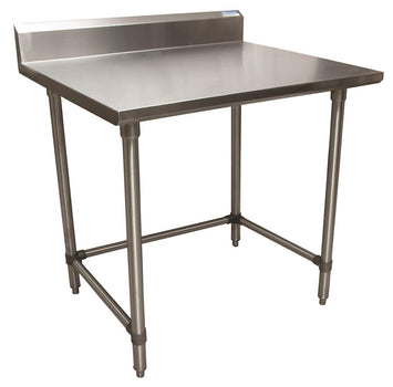 BK Resources QVTR5OB-3630 14 Gauge Stainless Steel Work Table Open Base and Legs With 5" Backsplash 36" W x 30" D