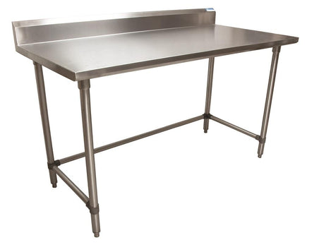 BK Resources QVTR5OB-6030 14 Gauge Stainless Steel Work Table Open Base and Legs With 5" Backsplash 60" W x 30" D