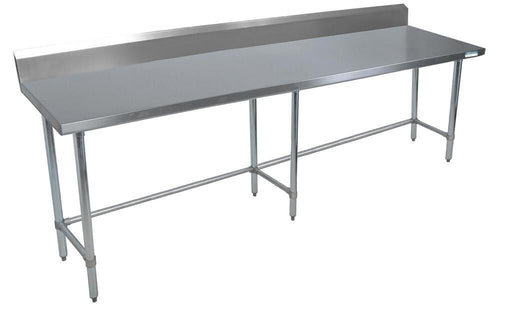 BK Resources QVTR5OB-8424 14 Gauge Stainless Steel Work Table Open Base and Legs With 5" Backsplash 84" W x 24" D