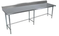 BK Resources QVTR5OB-9630 14 Gauge Stainless Steel Work Table Open Base and Legs With 5" Backsplash 96" W x 30" D