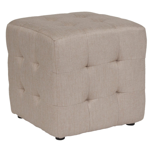 Beige Fabric Tufted Pouf