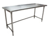 BK Resources SVTOB-7224 18 Gauge Stainless Steel Work Table With Open Base 72" W x 24" D