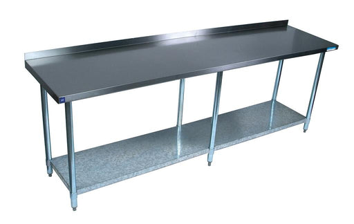 BK Resources SVTR-1896 18 Gauge Stainless Steel Work Table Undershelf 1.5" Backsplash 96" x 18" 
