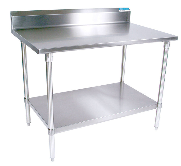 BK Resources SVTR5-2424 18 Gauge Stainless Steel Work Table Undershelf 5" Backsplash 24" x 24" 