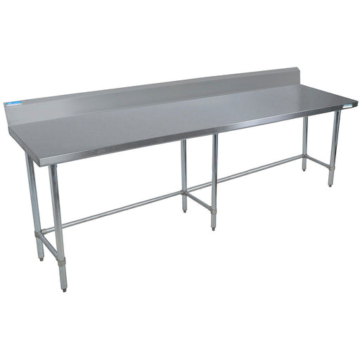 BK Resources SVTR5OB-9624 18 Gauge Stainless Steel Work Table with Open Base 5 Backsplash 96" W x 24" D