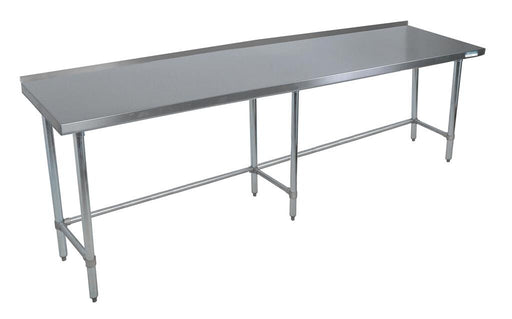 BK Resources SVTROB-8430 18 Gauge Stainless Steel Work Table Open Base 1.5 Backsplash 84" W x 30" D