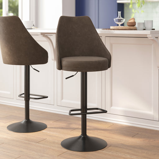 2PK Brown Leather Bar Stools