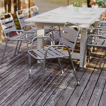 Silver Slat Chair with Arms