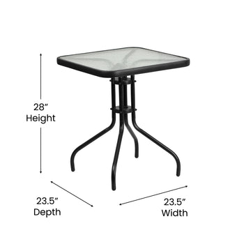 23.5SQ Glass Black Patio Table