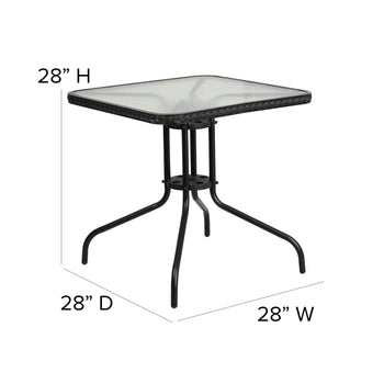 28SQ Black Table Set w/Rattan