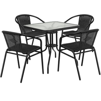 28SQ Black Table Set w/Rattan