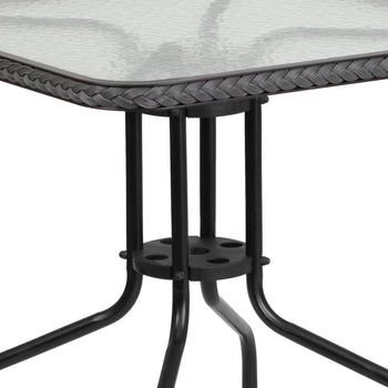 28SQ Gray Table Set w/Rattan