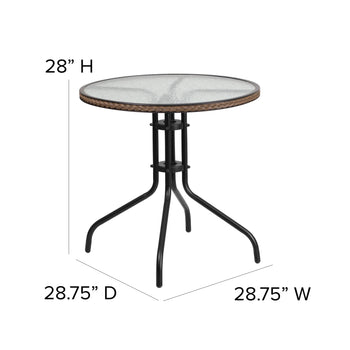 28RD Glass Table-BRN Rattan